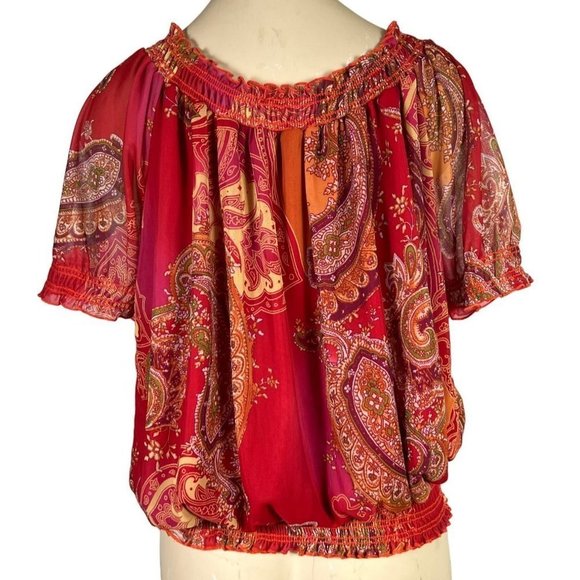 CHA Cha Vente women's red Boho patterned short sleeve top size M - Picture 5 of 5